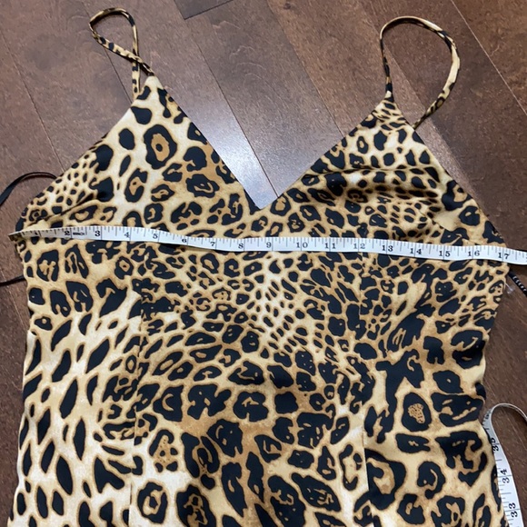 Satin Leopard Ruffle Asymmetric Hem Slip Dress - Picture 8 of 9